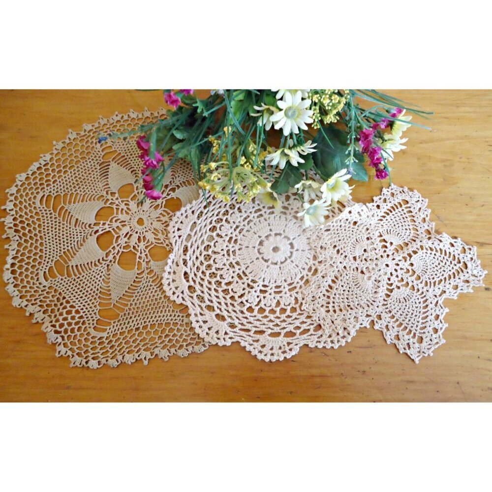 3 Doilies Doily Crocheted Doily Ecru Vintage Doilies  B214